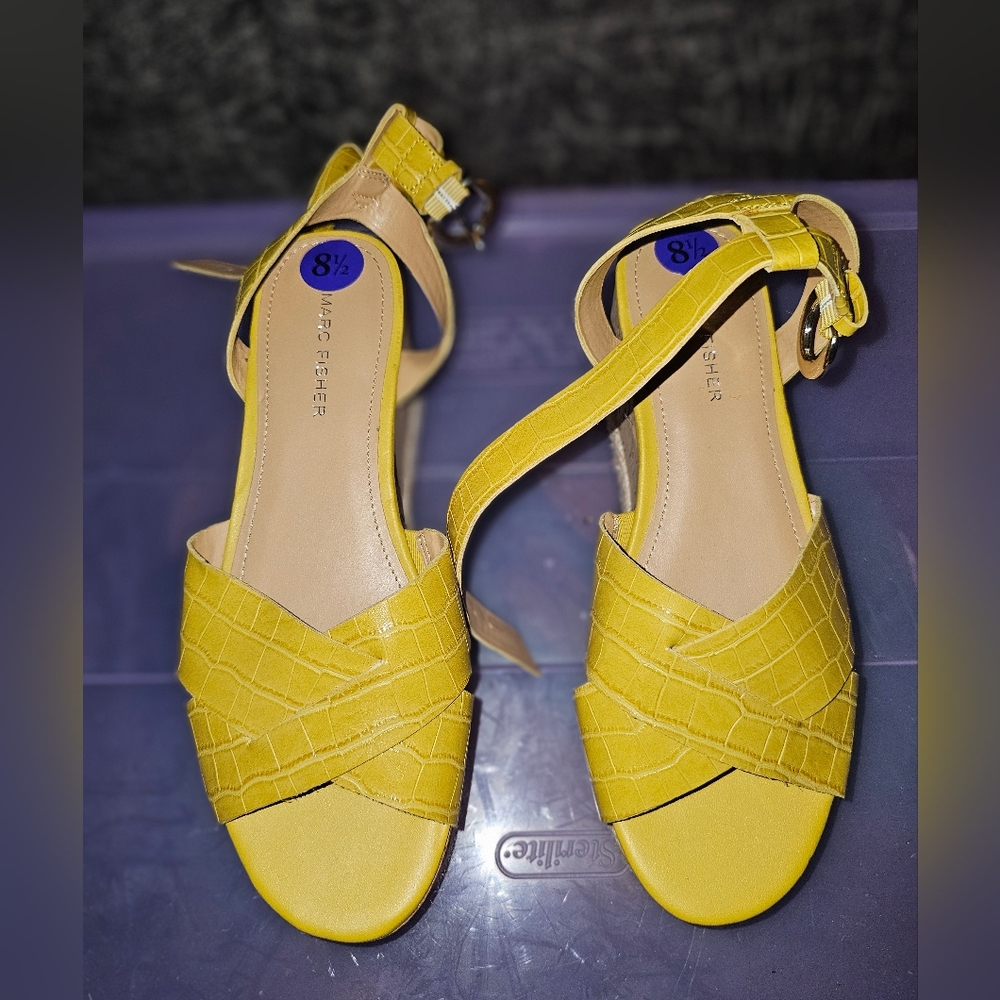 Marc Fisher Yellow Croc-Embossed Sandals